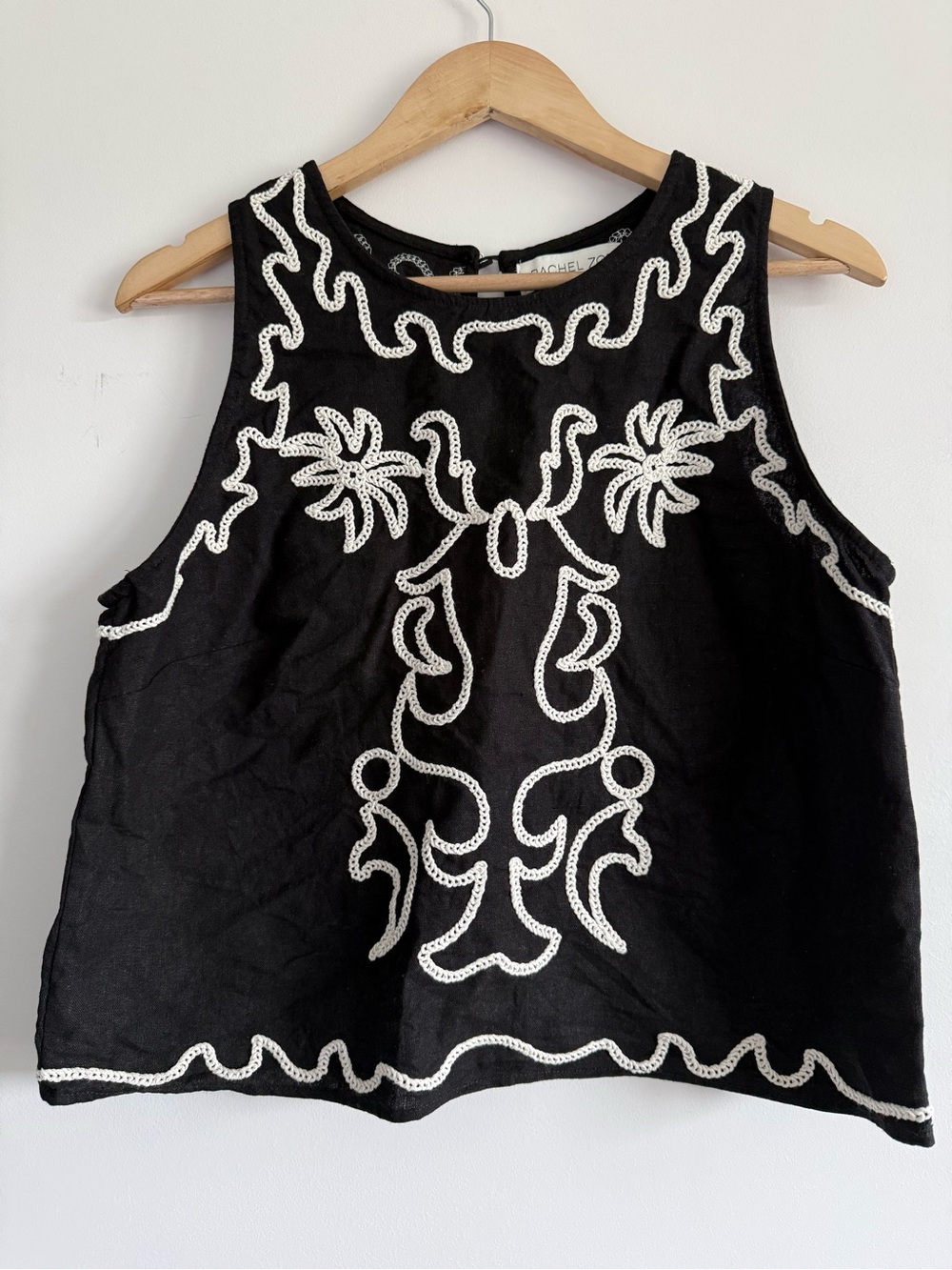 Rachel Zoe Black Tank Top with White Embroidered Trim